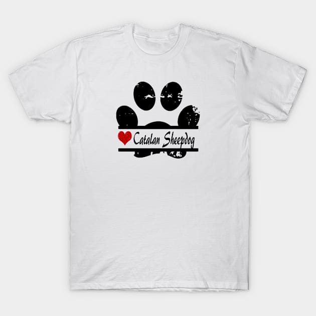 Catalan Sheepdog paw print T-Shirt by artsytee